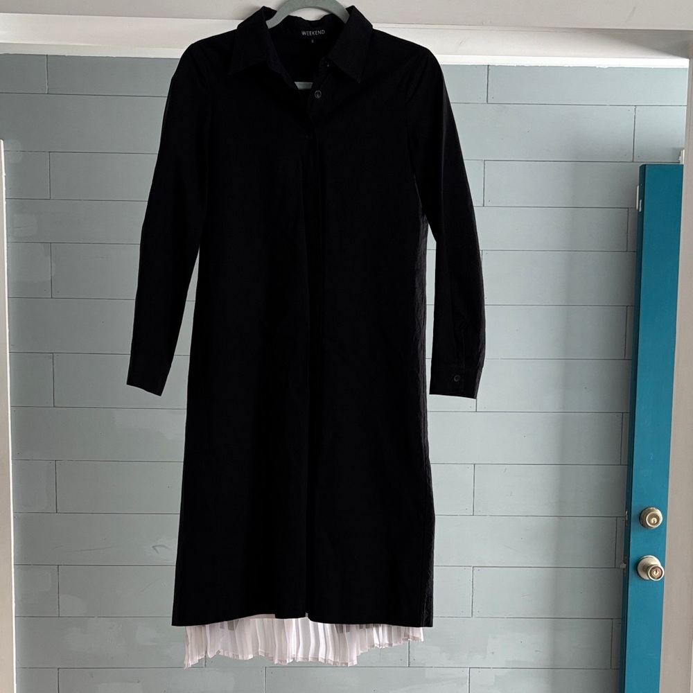 Weekend‎ Elegant Black Long Sleeve Shirt Dress